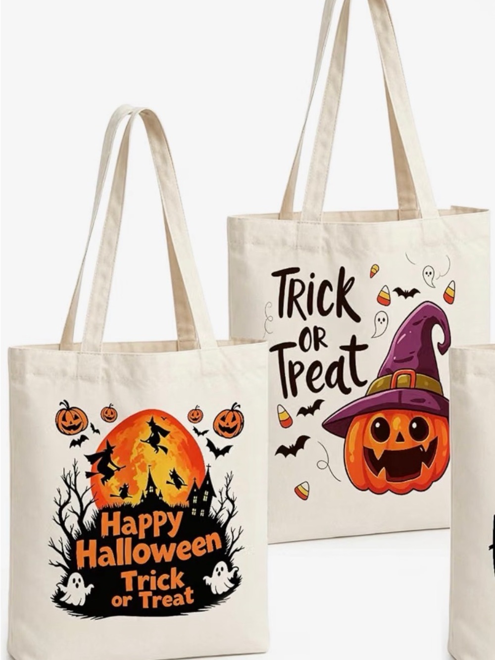 Halloween Trick or Treat Canvas Witches Tote Bag - one witches bag - Picture 2 of 6